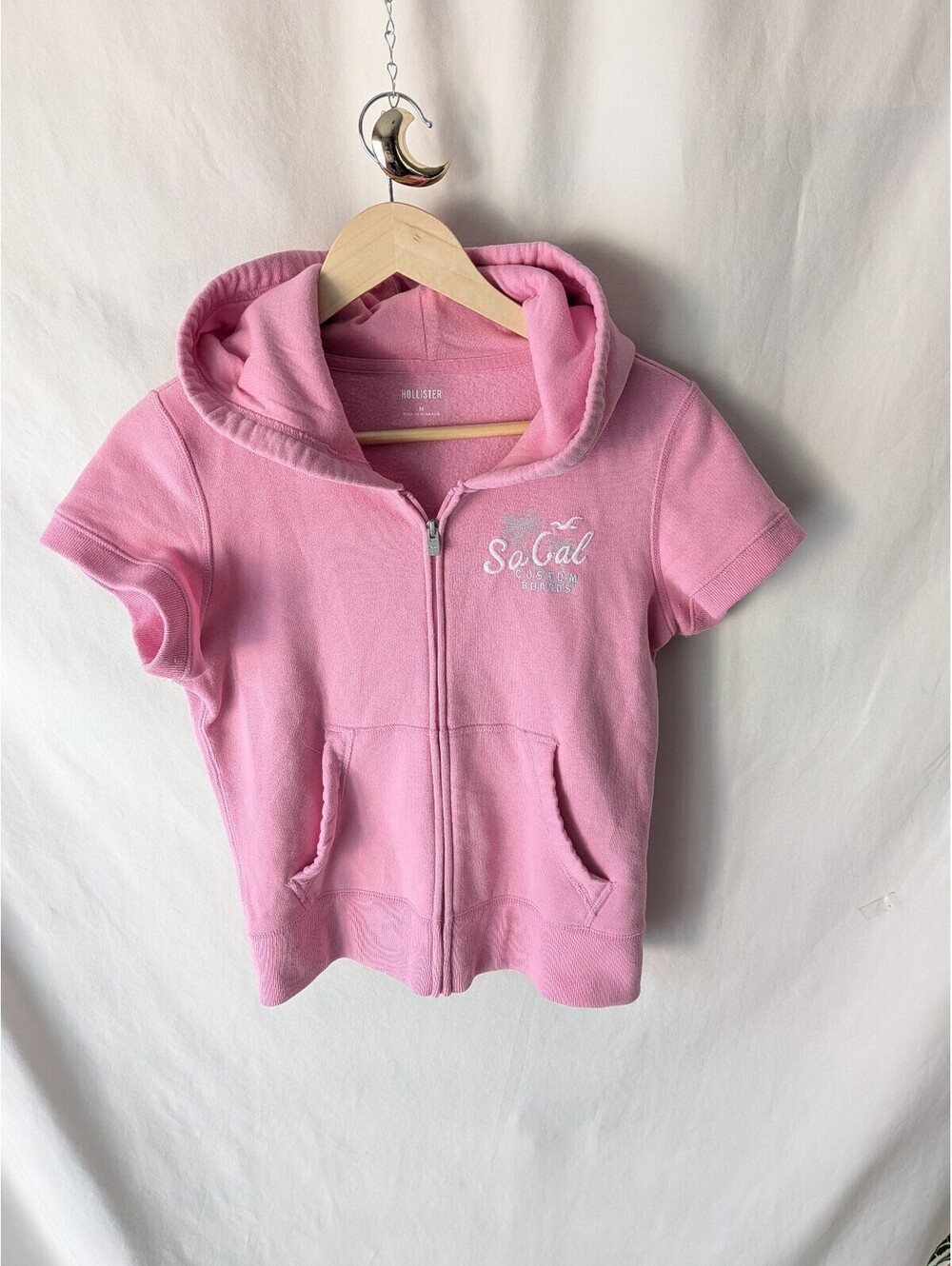 Hollister So Cal pink short sleeve hoodie size M